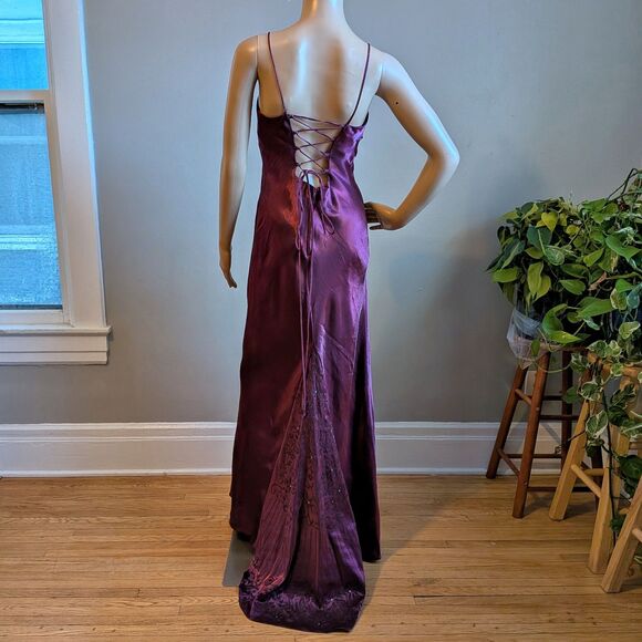 Vintage 90s Y2K Water Signs Prom Gown Maxi Dress Floral Glitter Whimsygoth 9/10 - Picture 5 of 14